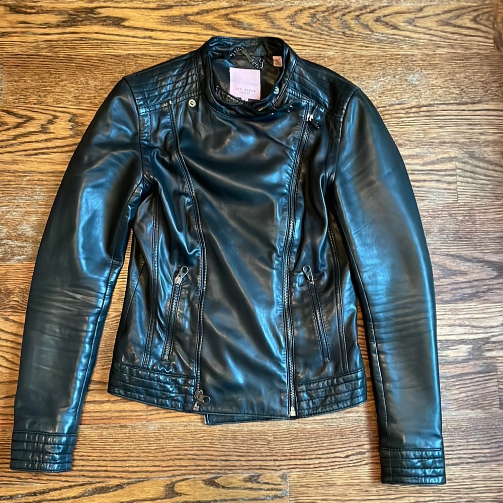 Ted Baker Black Leather Jacket Size 2